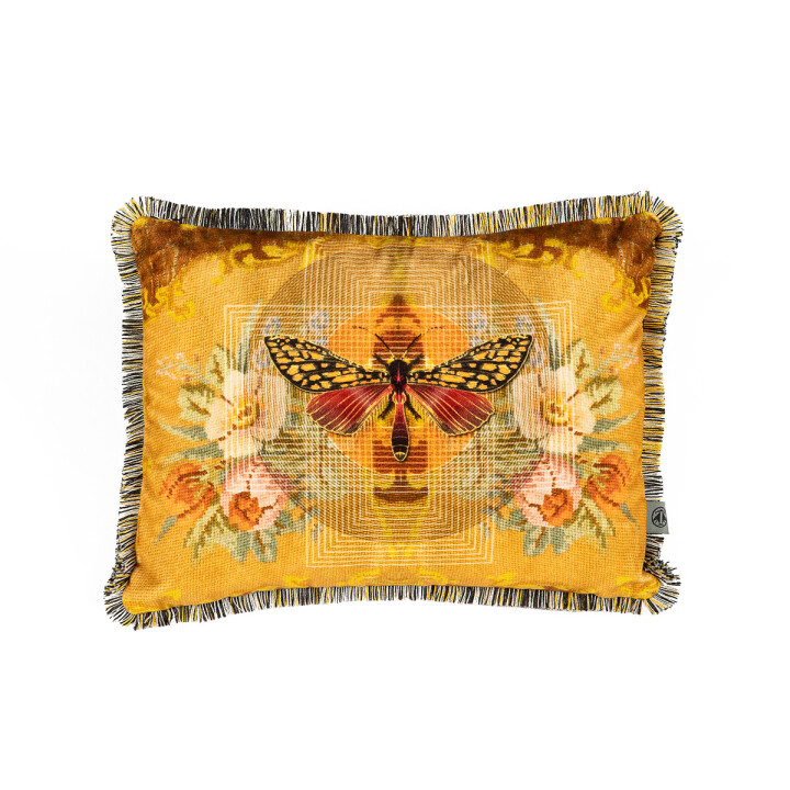 Chintz Moth Fringed Velvet Cushion
