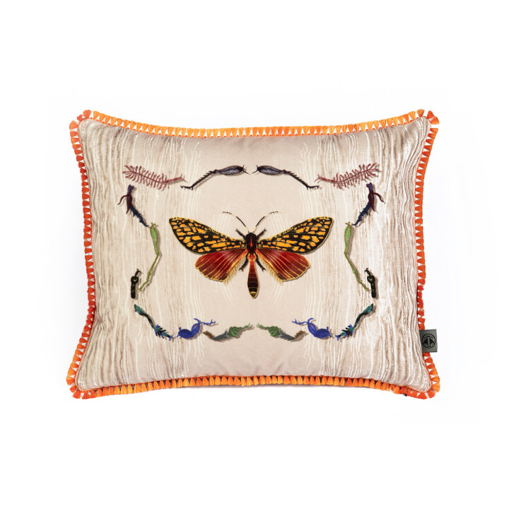 Wood Moth Fringed Velvet Cushion