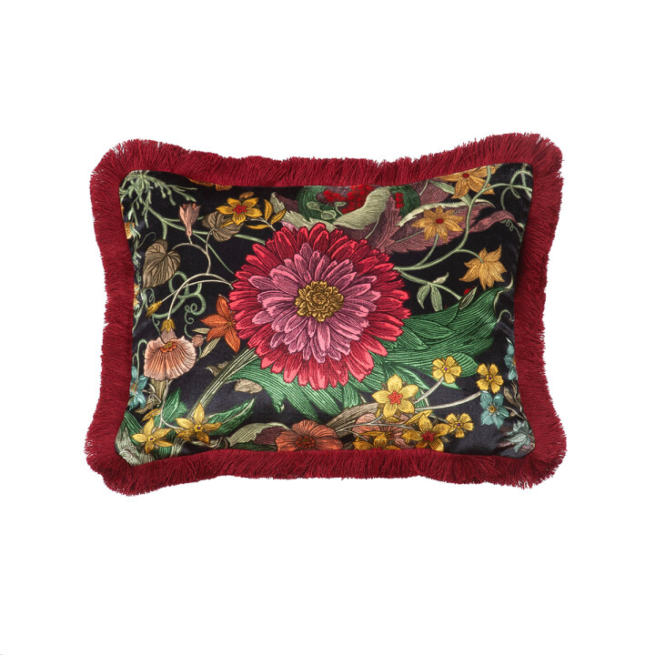 Berkeley Blooms Rectangle Fringed Velvet Cushion