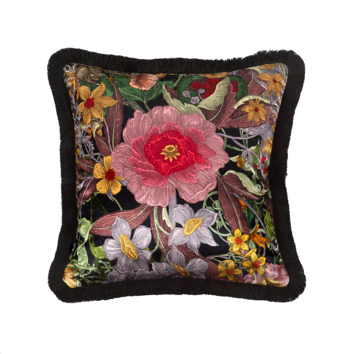 Berkeley Blooms Square Fringed Velvet Cushion